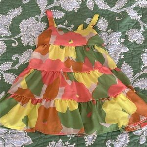 Social Standard Vibrant Floral Kids Dress - Green, Yellow, and Orange